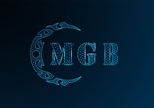 Low poly letter logo MGB design. MGB letter logo low poly vector design on blue color gradient background. MGB logo low poly design