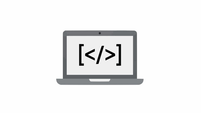 Laptop with coding symbols on screen.