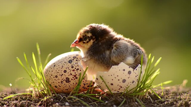 Newborn Bird Hatching from Eggshell.