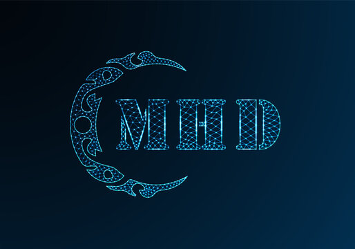 Low poly letter logo MHD design. MHD letter logo low poly vector design on blue color gradient background. MHD logo low poly design