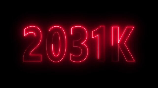 Glowing Red 2031 K Neon Sign on Black Background for Futuristic Technology and Countdown Concepts 2031K