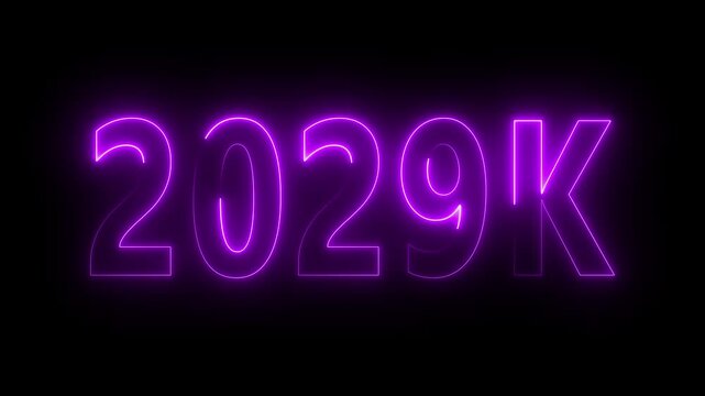 Neon 2029 K Glowing Purple Numbers on Black Background for Futuristic and Technological Concepts 2029K