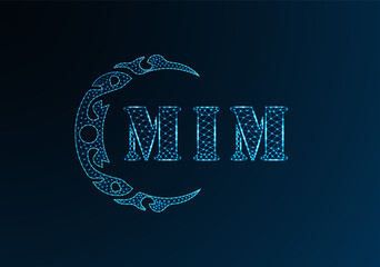 Low poly letter logo MIM design. MIM letter logo low poly vector design on blue color gradient background. MIM logo low poly design