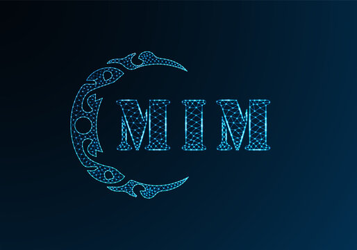 Low poly letter logo MIM design. MIM letter logo low poly vector design on blue color gradient background. MIM logo low poly design