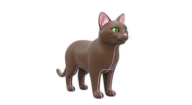 Brown 3D Cat Model with Pink Accents