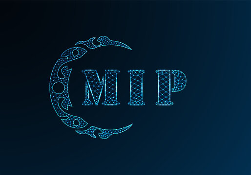 Low poly letter logo MIP design. MIP letter logo low poly vector design on blue color gradient background. MIP logo low poly design