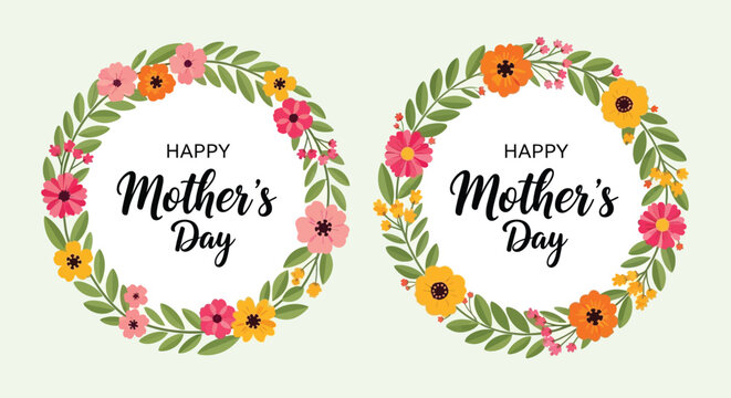 Happy mother's day vector illustration with floral wreaths