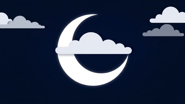 Crescent Moon and Clouds Minimal Night Sky for Idul Fitri