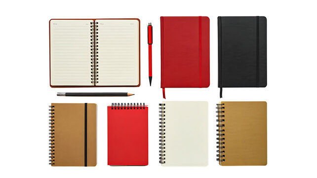 Collection of spiral notebooks isolated on white background
