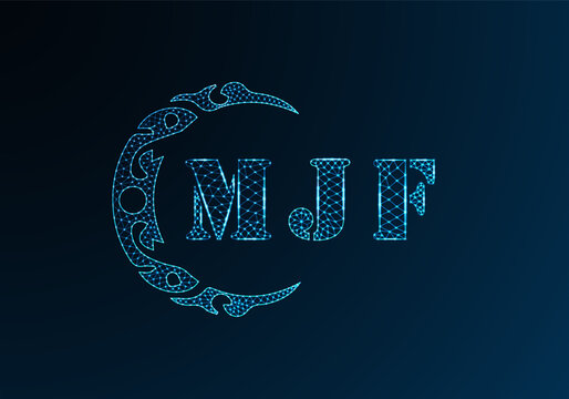 Low poly letter logo MJF design. MJF letter logo low poly vector design on blue color gradient background. MJF logo low poly design