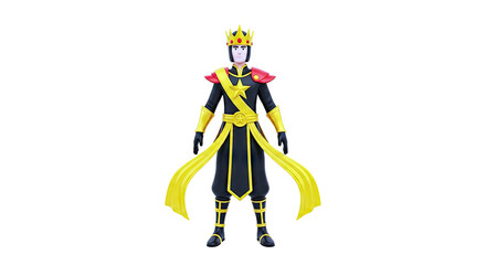 Naklejka premium Cartoon King Character in Black and Gold Regal Attire