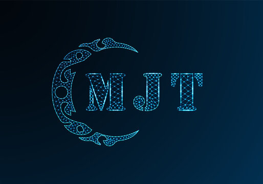Low poly letter logo MJT design. MJT letter logo low poly vector design on blue color gradient background. MJT logo low poly design