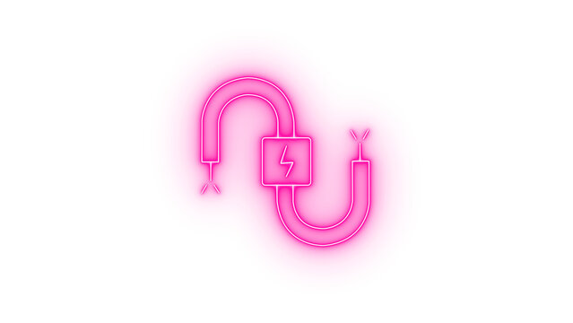 A neon pink line art icon representing an electrical cable with a lightning bolt symbol in the center, isolated on transparent background