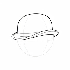 Fototapeta premium Anime manga line art of bowler hat 3/4 view.