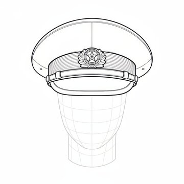 Anime manga line art of military peaked cap front.