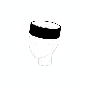 Anime manga line art of vintage pillbox hat 3/4 view.