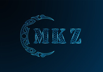 Low poly letter logo MKZ design. MKZ letter logo low poly vector design on blue color gradient background. MKZ logo low poly design
