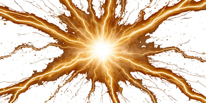 An abstract 3d illustration of yellow paint splashes exploding against a black backdrop with orange light and star textures for a space motion design wallpaper