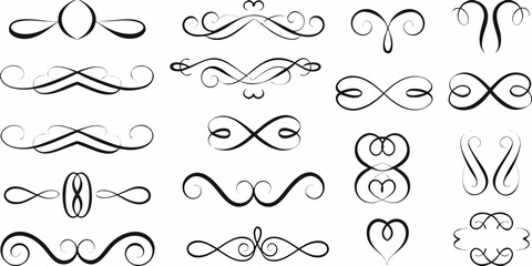 Collection of ornate black swirls and flourishes on a white background