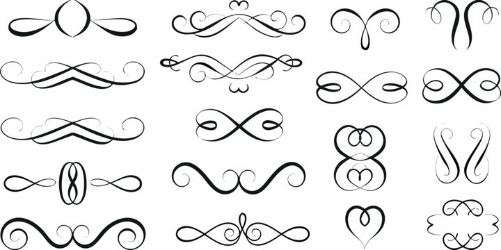 Collection of ornate black swirls and flourishes on a white background