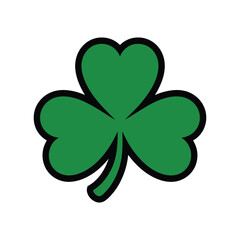 A green four-leaf clover with a black outline on a white background