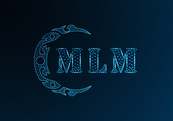 Low poly letter logo MLM design. MLM letter logo low poly vector design on blue color gradient background. MLM logo low poly design