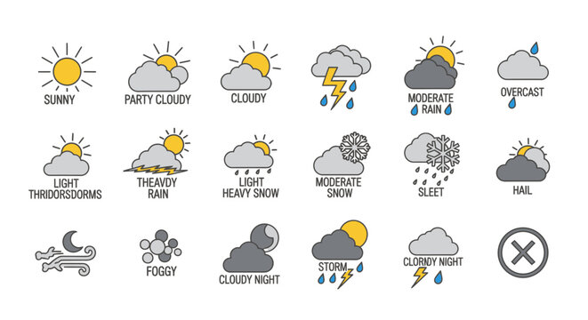 Weather forecast icons on white background.