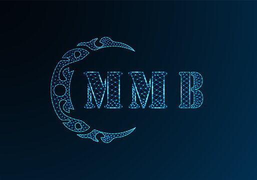 Low poly letter logo MMB design. MMB letter logo low poly vector design on blue color gradient background. MMB logo low poly design