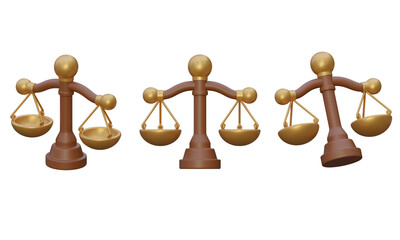 3D rendered set of justice scales icon isolated