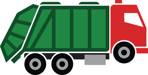 Garbage truck icon illustration, flat vector waste collection vehicle, recycling transport machinery, municipal sanitation service equipment isolated on white © MstMonowara