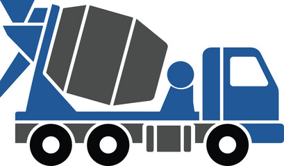 Concrete mixer truck icon illustration, flat vector construction vehicle, cement mixing machinery, industrial transport equipment graphic isolated on white background © MstMonowara