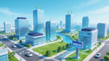 Futuristic smart city with green energy