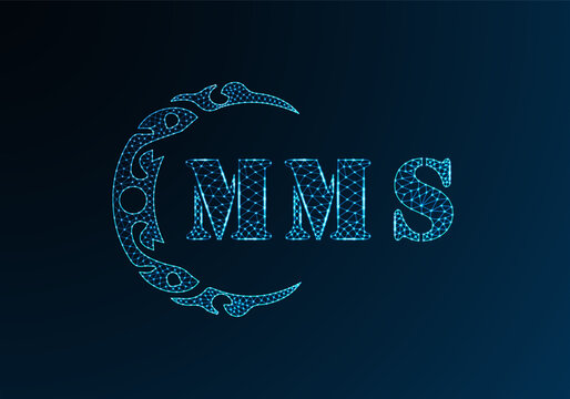 Low poly letter logo MMS design. MMS letter logo low poly vector design on blue color gradient background. MMS logo low poly design