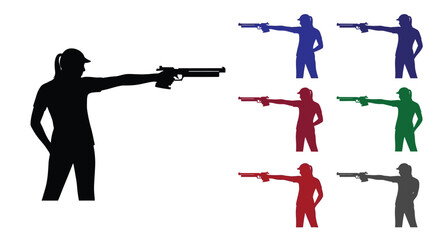 Multiple figures aiming pistols depicted in varying colors a striking silhouette © Lhvect02