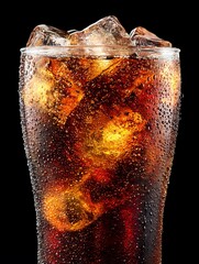 Glass of soda with ice cubes in it