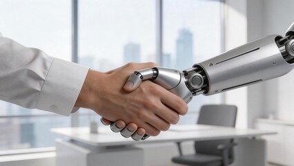 Human and robot handshaking in office