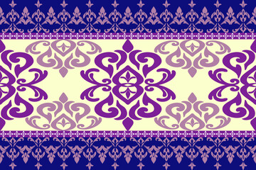 Elegant Purple Damask Pattern with Ornamental Floral Border for Luxury Interior Decor. Vector Illustration for Elegant Textile Design,carpet,wallpaper.