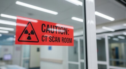 Cautionary Signage Highlights CT Scan Room Entry, Radiation Safety Measures in Hospital Setting