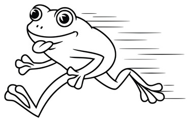 Fototapeta premium Speedy Frog's Leap: A dynamic illustration depicts a frog in full stride, tongue playfully extended, symbolizing agility, speed and fun.