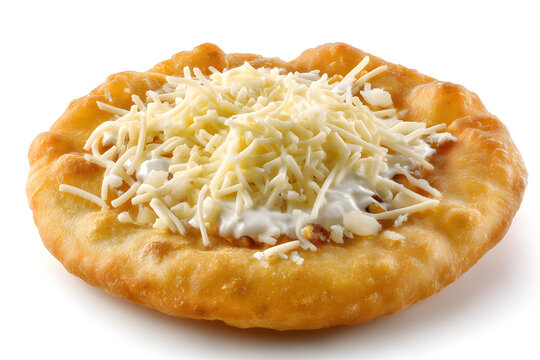 Large Hungarian Langos with Cheese Isolated on White Background for Culinary and Food Photography