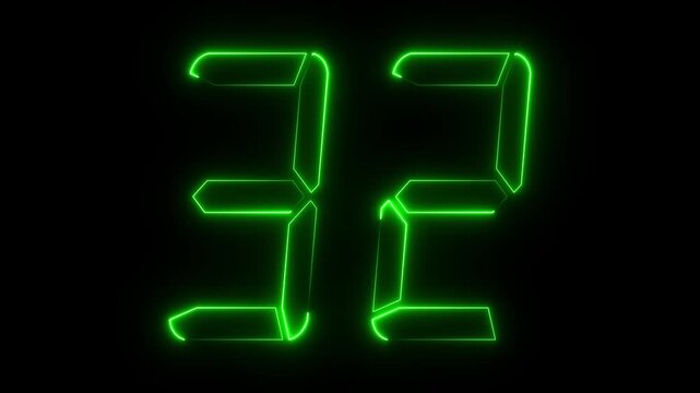 Glowing Green Neon Number 32 Sign on Black Background neon sign green light