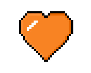 8 bits pixel art love orange heart icon