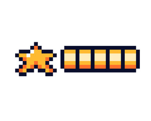 Pixel art star and battery icon, retro gaming graphic elements