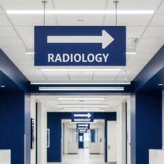 Hospital Corridor Navigation: Modern Radiology Department Directional Signage In Medical Facility