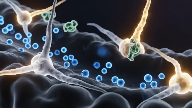 Dopamine breakdown, with enzymes like MAO glowing faintly as they deactivate the neurotransmitter. Dopamine molecules fade naturally without disruption