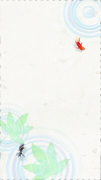 Watercolor Japanese Goldfish Pond Top View Seamless Loop Background,Swimming Kingyo with Water Ripples,vertical｜水彩　金魚　池　背景　ループ　和風　夏　動画素材　和 たて　縦動画　リール　social media,youtube