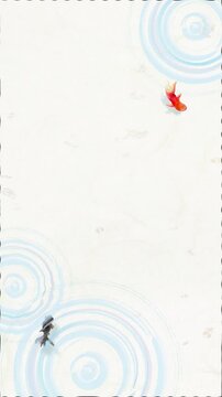 Watercolor Japanese Goldfish Pond Top View Seamless Loop Background,Swimming Kingyo with Water Ripples,vertical｜水彩　金魚　池　背景　ループ　和風　夏　動画素材　和 たて　縦動画　リール　social media,youtube