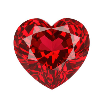 Vibrant red heart shaped ruby gemstone isolated on transparent background