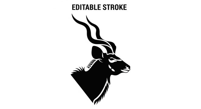 Silhouette of a Kudu antelope head with large spiraling horns.