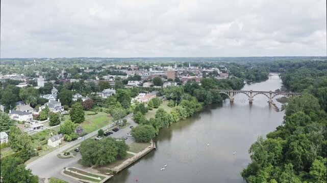 Aerial Pan of Fredericksburg Virginia and Rappahannock River 4K